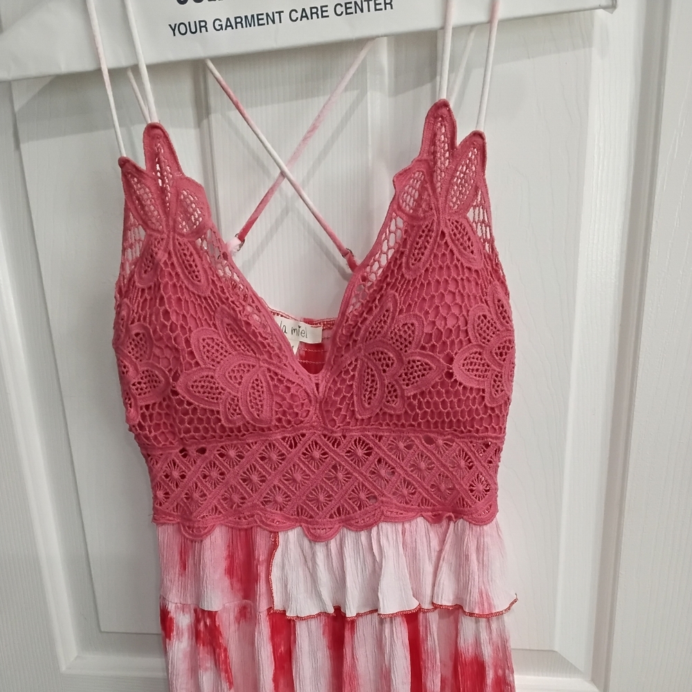 **** SEE FREE OFFER-LA Miel Pink Lace and Red Tie-Dye Dress.